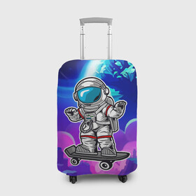 Чехол для чемодана 3D с принтом Космонавт - скейтер в Санкт-Петербурге, 86% полиэфир, 14% спандекс | двустороннее нанесение принта, прорези для ручек и колес | астронавт | космонавт | космос | скейт | скейтер