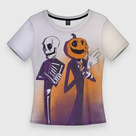 Женская футболка 3D Slim с принтом Spooky Month. Skid and Pump в Санкт-Петербурге,  |  | pump | skid | spooky dance | spooky month | жуткий месяц | жуткий танец | памп | скид