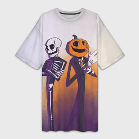 Платье-футболка 3D с принтом Spooky Month. Skid and Pump в Санкт-Петербурге,  |  | pump | skid | spooky dance | spooky month | жуткий месяц | жуткий танец | памп | скид