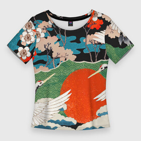 Женская футболка 3D Slim с принтом Воспоминания об Японии в Санкт-Петербурге,  |  | аисты | искусство | картина | пейзаж | япония