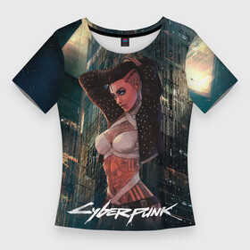 Женская футболка 3D Slim с принтом VI  ВИ CYBERPUNK2077 в Санкт-Петербурге,  |  | 2077 | cyberpunk | cyberpunk 2077 | night city | vi | ви | кибер | киберпанк | найтсити | панк