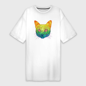 Платье-футболка хлопок с принтом Радужный котик  rainbow cat в Санкт-Петербурге,  |  | animal | cat | pet | red cat | домашнее животное | животное | животные | зверек | звери | зверь | интересные иллюстрации | кот | котейка | коти | котик | кошара | кошка | прикольные картинки | радуга