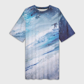 Платье-футболка 3D с принтом Противостояние волне в Санкт-Петербурге,  |  | ognivo | акварель | акварельный рисунок | большая волна | бушующий океан | волна | живопись | ильина ирина | море | огниво | океан | развлечения | рисунок акварелью | серфер | серфингист | спорт | хобби