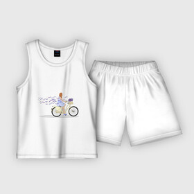 Детская пижама с шортами хлопок с принтом Девушка с лавандой в Санкт-Петербурге,  |  | велосипед | девушка | девушка на велосипеде | лаванда | цветок