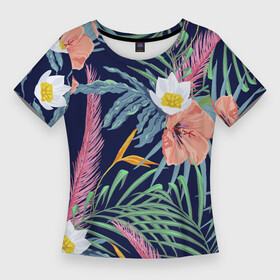 Женская футболка 3D Slim с принтом Цветы Гибискусы в Санкт-Петербурге,  |  | flowers | природа | растение | флора | цветы