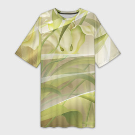 Платье-футболка 3D с принтом Абстрактные ирисы в Санкт-Петербурге,  |  | абстракция | зеленый | ирис | линии | нежный | сетка | цветочки | цветы