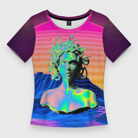 Женская футболка 3D Slim с принтом Gorgon Medusa  Vaporwave  Neon  Mountains в Санкт-Петербурге,  |  | color | face | gorgon | medusa | neon | snake | vaporwave | горгона | змея | лицо | медуза | неон | цвет