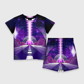 Детский костюм с шортами 3D с принтом Vaporwave  Neon  Space в Санкт-Петербурге,  |  | cosmos | neon | space | stars | vaporwave | звёзда | космодром | космос | неон