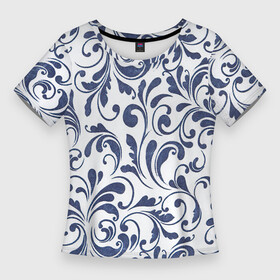Женская футболка 3D Slim с принтом Гжелевый рисунок в Санкт-Петербурге,  |  | арт | вектор | гжель | народный рисунок | рисунок | синий | синий рисунок | хохлома | цветок | цветы