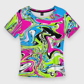 Женская футболка 3D Slim с принтом Абстрактные мраморные разводы в ярких цветах. Поп арт в Санкт-Петербурге,  |  | 90ые | абстрактный | белый | волны | зеленый | мрамор | неоновые цвета | поп арт | разводы | розовый | стиль 90х | черный | яркие цвета | яркий