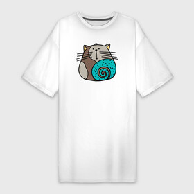 Платье-футболка хлопок с принтом Круглый абстрактный кот в Санкт-Петербурге,  |  | абстрактный кот | кот | котенок | котик | кошка | круглый кот