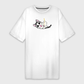 Платье-футболка хлопок с принтом Котейка играет в Санкт-Петербурге,  |  | играет | кот | котейка | котенок | котик | кошечка | кошка