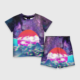 Детский костюм с шортами 3D с принтом Закат красного солнца  Импрессионизм  Горы  Neon в Санкт-Петербурге,  |  | clouds | color | impressionism | mountains | sky | sun | sunset | горы | закат | импрессионизм | небо | облака | солнце | цвет