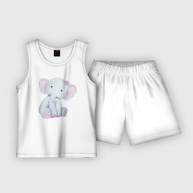 Детская пижама с шортами хлопок с принтом Милый Слонёнок Сидит С Цветком в Санкт-Петербурге,  |  | animals | beast | cute | животные | звери | милый | слон | слонёнок