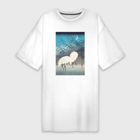 Платье-футболка хлопок с принтом Egrets and Reeds in Moonlight в Санкт-Петербурге,  |  | japan | ohara koson | искусство | охара косон | птицы | цапля | япония | японская культура