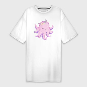 Платье-футболка хлопок с принтом Милая Осьминожка С Цветами в Санкт-Петербурге,  |  | animals | beast | cute | octopus | животные | звери | милый | осьминог | осьминожка