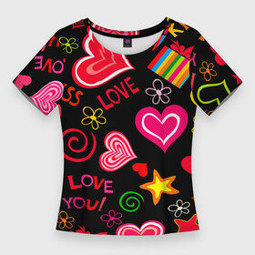 Женская футболка 3D Slim с принтом Я ЛЮБЛЮ ТЕБЯ РОДНАЯ в Санкт-Петербурге,  |  | валентинки | девушка | день святого валентина | забавный | милый | розовый | романтика | сердце | счастье | цитаты | я люблю тебя