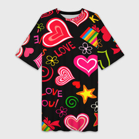 Платье-футболка 3D с принтом Я ЛЮБЛЮ ТЕБЯ РОДНАЯ в Санкт-Петербурге,  |  | валентинки | девушка | день святого валентина | забавный | милый | розовый | романтика | сердце | счастье | цитаты | я люблю тебя