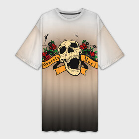 Платье-футболка 3D с принтом Memento Mori Череп в Санкт-Петербурге,  |  | broke | dark | dead | death | hand | skulls | кости | любовь | надпись | память | помни | скелет | текстура | узор | цветы | чб | черный
