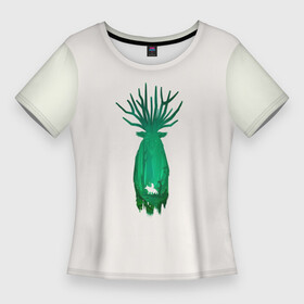 Женская футболка 3D Slim с принтом Mononoke Princess в Санкт-Петербурге,  |  | art | ghibli | аниме | дух | лес | олень | хаяо миядзаки