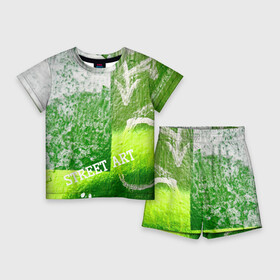 Детский костюм с шортами 3D с принтом Green street art в Санкт-Петербурге,  |  | green | street | street art | urban | urban style | абстрактное | абстракция | бэкграунд | геометрия | город | граффити | зеленый | искусство | краска | прямоугольник | салатовый | стена | стрелка | стрит арт | улица