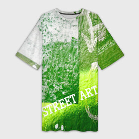 Платье-футболка 3D с принтом Green street art в Санкт-Петербурге,  |  | green | street | street art | urban | urban style | абстрактное | абстракция | бэкграунд | геометрия | город | граффити | зеленый | искусство | краска | прямоугольник | салатовый | стена | стрелка | стрит арт | улица