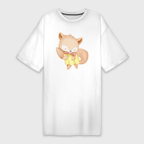 Платье-футболка хлопок с принтом Милый Лисёнок В Платье Танцует в Санкт-Петербурге,  |  | animals | beast | cute | fox | животные | звери | лиса | лисёнок | милый