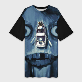Платье-футболка 3D с принтом Арт  хоррор в Санкт-Петербурге,  |  | handeyework | аниме | арт | бойтесь | боюсь | водяной | глаза | кикимора | лицо | лодка | мумия | плавание | пучиглазый | рисунок | синий | страшное | темно миний | хоррор
