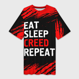 Платье-футболка 3D с принтом Eat Sleep Creed Repeat  Краски в Санкт-Петербурге,  |  | Тематика изображения на принте: creed | eat sleep creed repeat | logo | ассасин | игра | игры | краска | крид | лого | логотип | символ