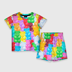 Детский костюм с шортами 3D с принтом мармеладные мишки разноцветные в Санкт-Петербурге,  |  | background | bear | bears | colorful | gummy bears | haribo | marmalade | multicolor | sweets | мармелад | мармеладные мишки | медведи | медведь | мишки | мультицвет | разноцветный | сладости | фон | харибо