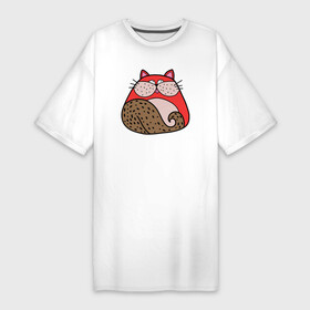 Платье-футболка хлопок с принтом Красный абстрактный кот в Санкт-Петербурге,  |  | cat | абстрактный кот | кот | красная кошка | красный кот