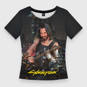 Женская футболка 3D Slim с принтом Johnny в гитарой Джонни  Cyberpunk2077 в Санкт-Петербурге,  |  | 2077 | cyberpunk | cyberpunk 2077 | jognny | night city | vi | ви | джони | джонни | кибер | киберпанк | найтсити | панк