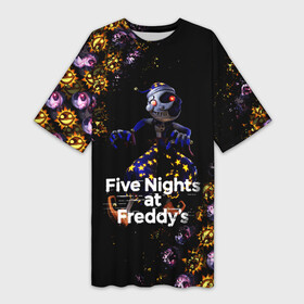 Платье-футболка 3D с принтом Five Nights at Freddy s Луна (паттерн) в Санкт-Петербурге,  |  | 5 ночей с фредди | daycare att | five nights at freddys | foxy | security breach | аниматроники | воспитатель | игра | компьютерная игра | луна | фокси | фредди | фреди | чика