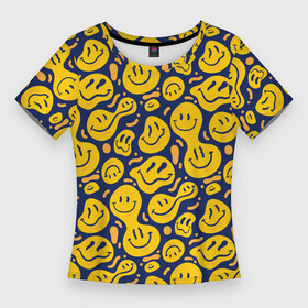 Женская футболка 3D Slim с принтом Flowing emoticons в Санкт-Петербурге,  |  | emoji | smile | смайлки | смайлы | эмоджи | эмодзи