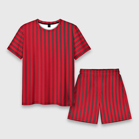 Мужской костюм с шортами 3D с принтом Красно черный узор в полоску в Санкт-Петербурге,  |  | red striped | striped pattern | красный и черный | полоска | ретро