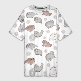 Платье-футболка 3D с принтом Милые тюлени в Санкт-Петербурге,  |  | животное | милота | семья | тюлени | тюлень