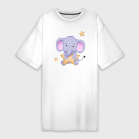 Платье-футболка хлопок с принтом Милый Слонёнок Со Звездой в Санкт-Петербурге,  |  | animals | beast | cute | животные | звери | милый | слон | слонёнок