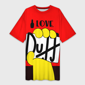 Платье-футболка 3D с принтом Love Duff в Санкт-Петербурге,  |  | beer | duff | hand | homer | love | simpsons | гомер | даф | дафф | любовь | рука | симпсоны