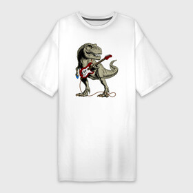 Платье-футболка хлопок с принтом Динозавр рокер в Санкт-Петербурге,  |  | dino | dinosaur | tyrannosaurus | tyrex | архозавр | гитара | дино | динозавр | динозавры | рок | тираннозавр | тирекс | юрский период | ящер