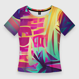 Женская футболка 3D Slim с принтом Хиппи вайб в Санкт-Петербурге,  |  | bright | colors | happy | hippie | jungle | summer | tropic | vibe | абстракция | вайб | джунгли | красочный | лето | настроение | радостный | разноцветный | счастливый | тропический | фееричный | хиппи | цвета