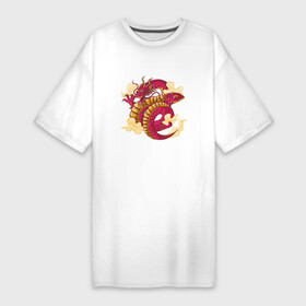 Платье-футболка хлопок с принтом Красный китайский дракон  Red Chineese Dragon в Санкт-Петербурге,  |  | china | chineese | dragon | dragons | snake dragon | большой дракон | в виде змеи | длинный дракон | дракон змей | дракон на спине | змеиный дракон | змей лун | китайская мифология | лун | лун сюй | огромный дракон