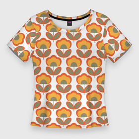 Женская футболка 3D Slim с принтом ЦВЕТЫ В СТИЛЕ 70х в Санкт-Петербурге,  |  | 70s | 70е | 80s | 80е | 90е | pattern | retro | геометрия | орнамент | паттерн | ретро | узоры | цветы