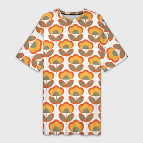 Платье-футболка 3D с принтом ЦВЕТЫ В СТИЛЕ 70х в Санкт-Петербурге,  |  | 70s | 70е | 80s | 80е | 90е | pattern | retro | геометрия | орнамент | паттерн | ретро | узоры | цветы