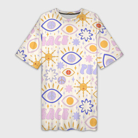 Платье-футболка 3D с принтом ХИППИ ПАТТЕРН В СТИЛЕ 70х в Санкт-Петербурге,  |  | 70s | 70е | 80s | 80е | 90е | pattern | retro | геометрия | мир | орнамент | паттерн | ретро | узоры | хиппи | цветы