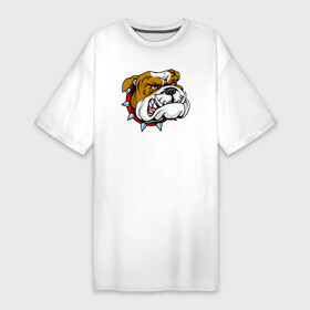 Платье-футболка хлопок с принтом Голова английского бульдога в Санкт-Петербурге,  |  | bulldog | dog | english bulldog | английский бульдог | бульдог | бульдоги | животное | пес | песель | песик | собака | собачка | щенок
