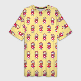 Платье-футболка 3D с принтом Обезьянка на грибе в Санкт-Петербурге,  |  | гриб | желтый | животное | красный | милота | обезьяна | улыбка