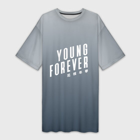 Платье-футболка 3D с принтом Навечно молодой  Young forever в Санкт-Петербурге,  |  | bangtan | bts | bts young forever | gradient | бантан | бантаны | бтс | ви | градиент | джин | на каждый день | намджун | серая | серое | серый | тэхен | хоби | хосок | чг | чимин | чонгук | шуга | юнги