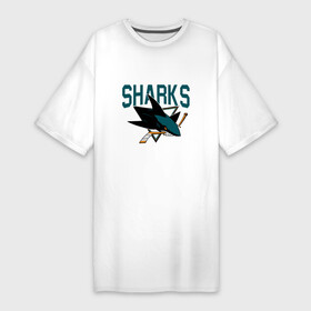 Платье-футболка хлопок с принтом SAN JOSE SHARKS NHL в Санкт-Петербурге,  |  | hockey | nhl | san jose | san jose sharks | sharks | usa | нхл | сан хосе | сан хосе шаркс | спорт | сша | хоккей | шайба | шаркс