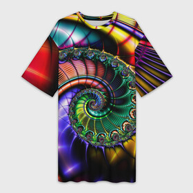 Платье-футболка 3D с принтом Красочная фрактальная спираль  Colorful fractal spiral в Санкт-Петербурге,  |  | fashion | fractal | neon | spiral | vanguard | авангард | мода | неон | спираль | фрактал