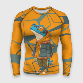Мужской рашгард 3D с принтом Лягушка в модной куртке в Санкт-Петербурге,  |  | frog | жаба | линии | лягуха | лягушка | на стиле